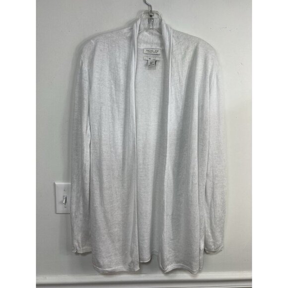 Rachel Zoe Women’s White Linen Open Front Cardigan Knit Casual Classic Coastal M - Picture 1 of 7